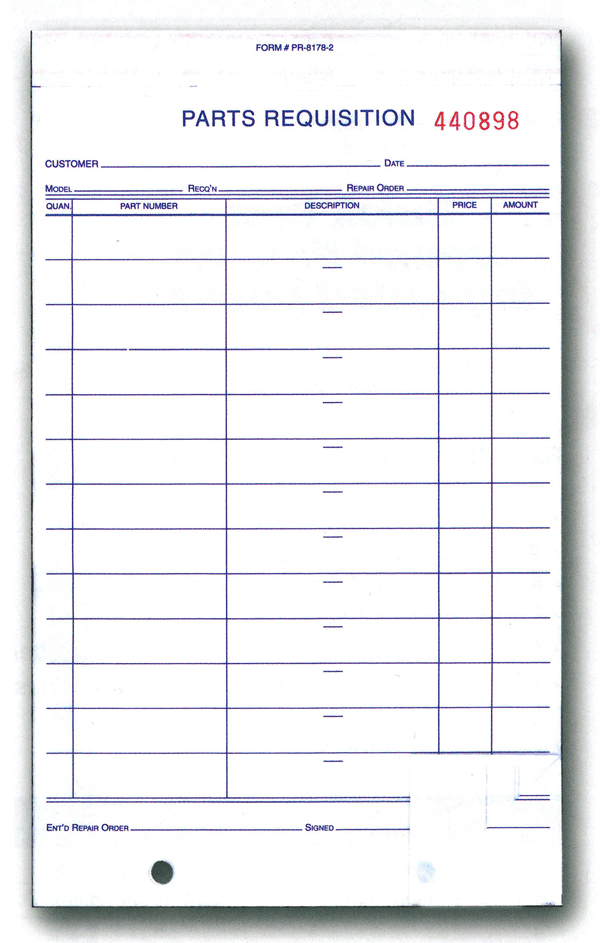 Parts Order Form Template Free